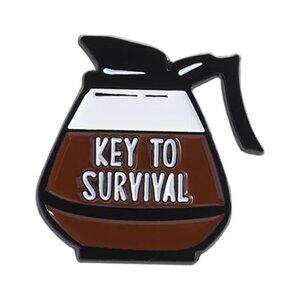 Key to Survival Coffee Pot Enamel Pin – Caffeine Humor Lapel Pin